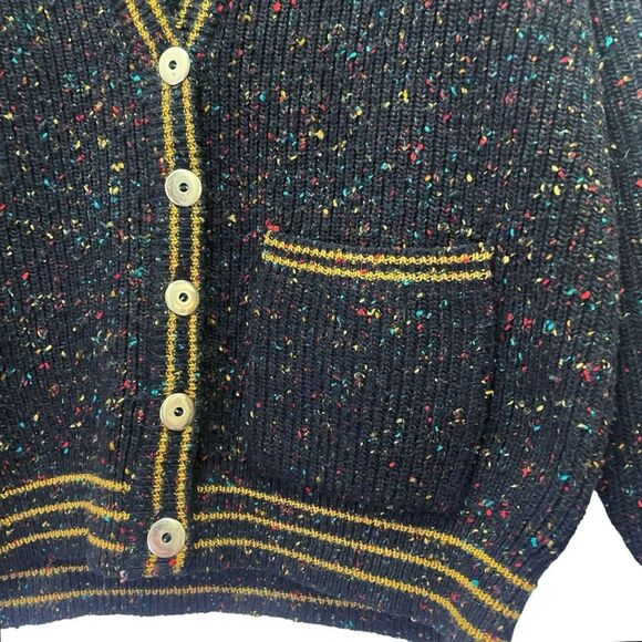 Vintage 80s Liz Claiborne LizWear Wool Varsity Cardigan Black Speckle Size Small - Picture 5 of 14